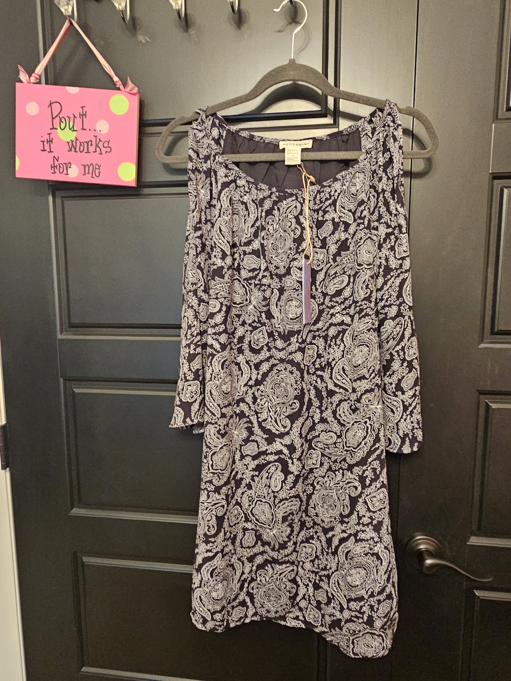 Artisan Ny Navy and White Paisley Long-Sleeve Dress